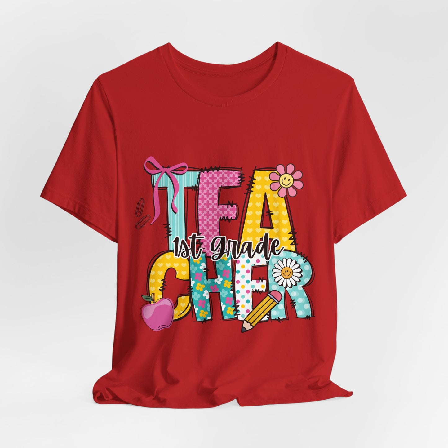 1st Grade Teacher T‑Shirt – 'Tea Cher' Cute School Staff Gift