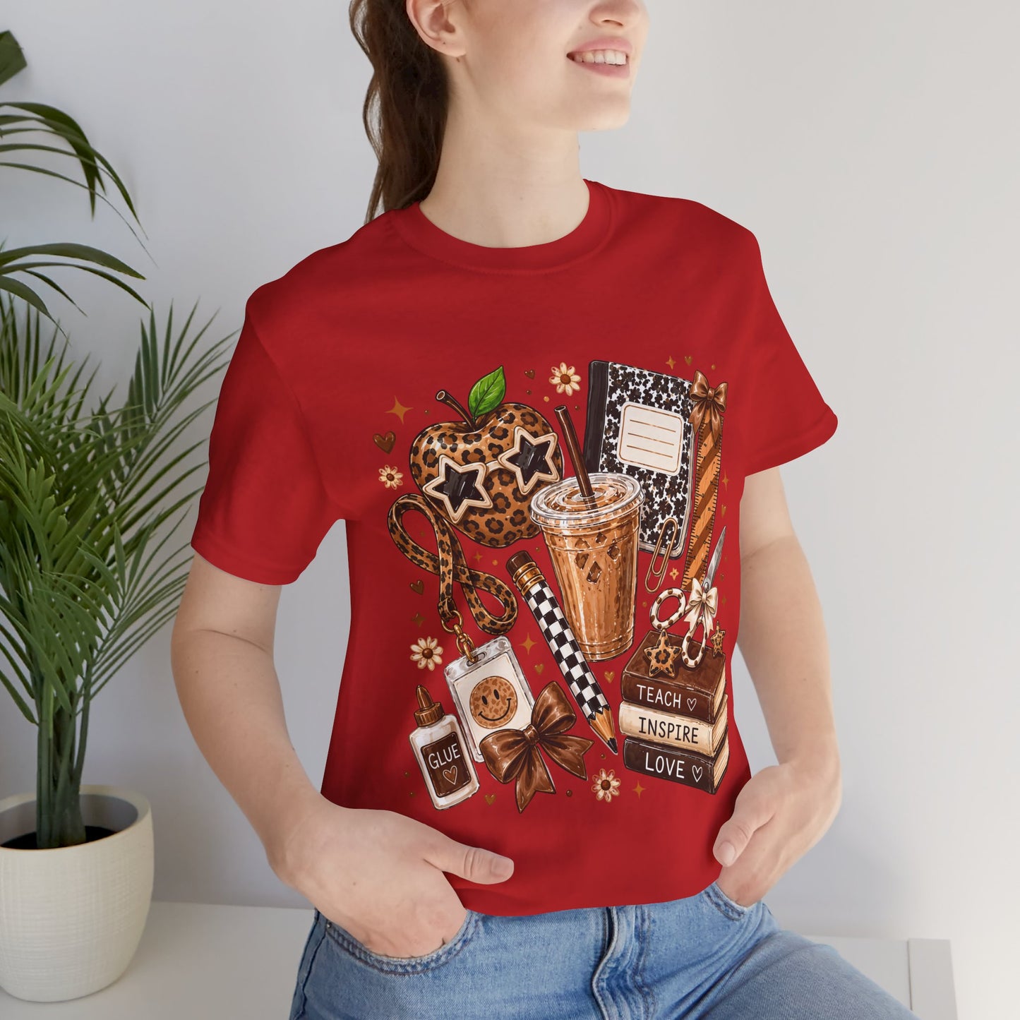 Teacher Cozy Coffee T-Shirt — Teach Inspire Love Illustration