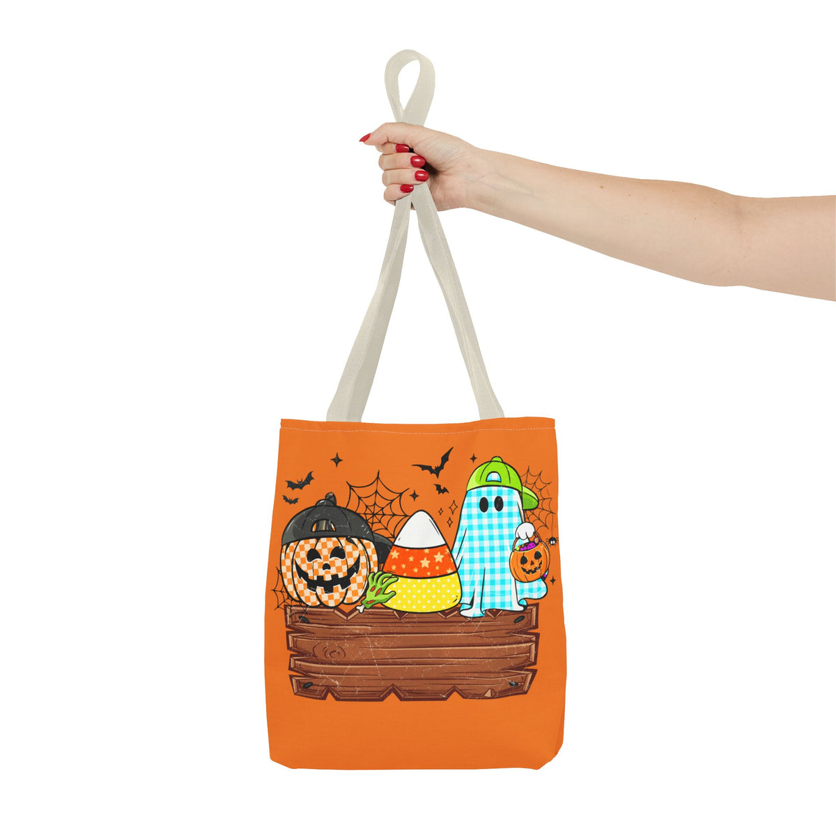 Halloween Candy Ghost Tote Bag — Cute Pumpkin & Candy Corn Trick-or-Treat Tote
