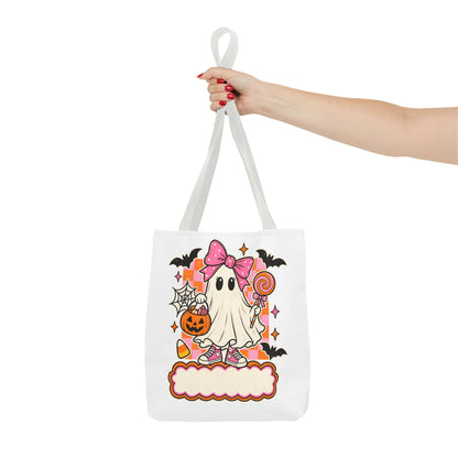Cute Halloween Ghost Tote Bag — Pink Bow Trick-or-Treat Candy Design