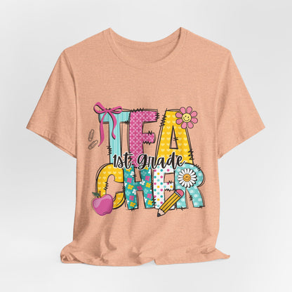 1st Grade Teacher T‑Shirt – 'Tea Cher' Cute School Staff Gift