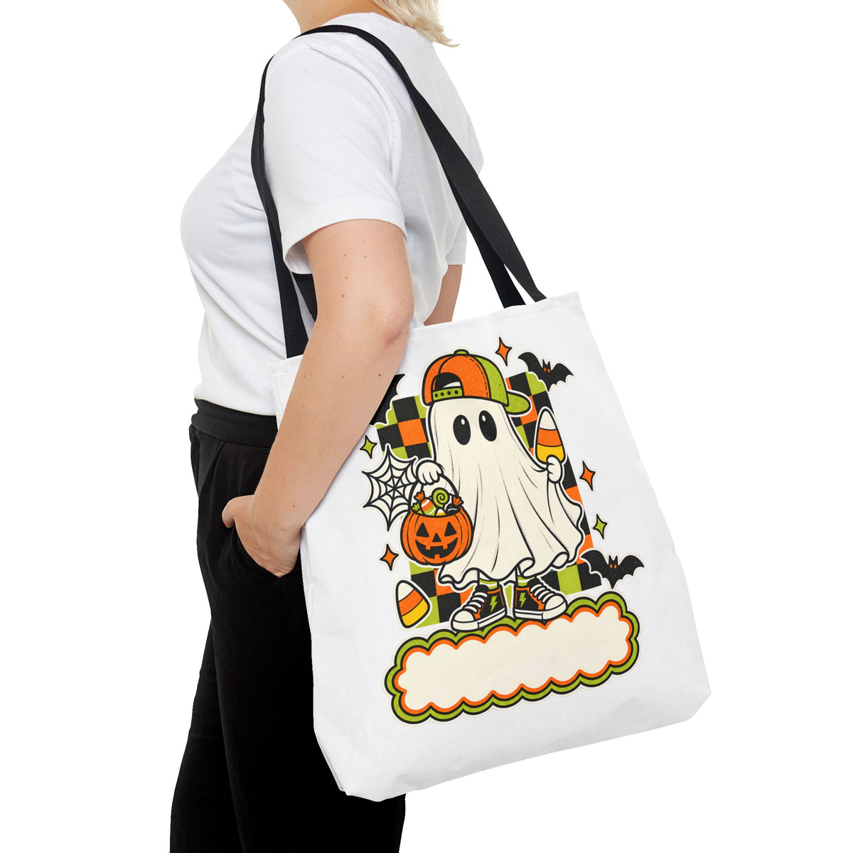 Halloween Ghost Candy Tote Bag — Cute Trick-or-Treat Pumpkin & Candy Corn Design