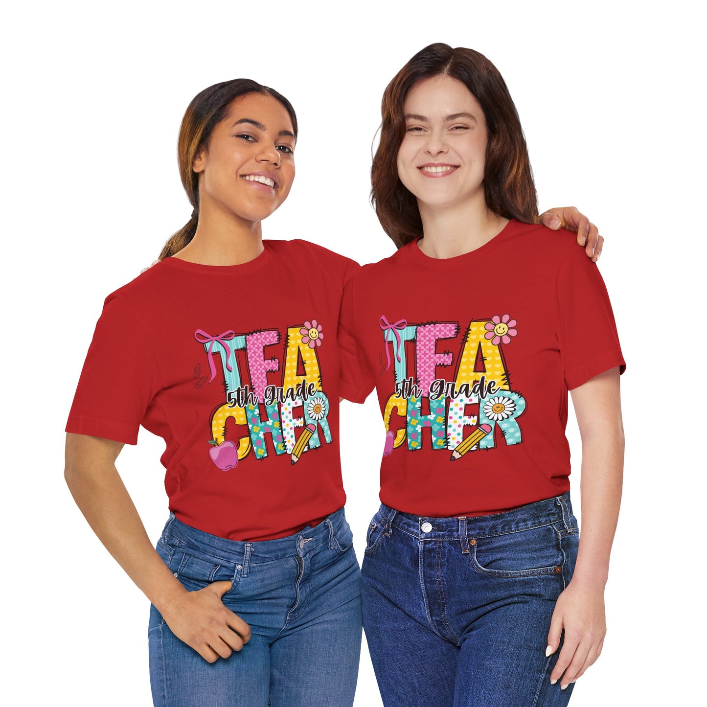 5th Grade Teacher T-Shirt — Colorful Floral "Tea Cher" School Staff Gift