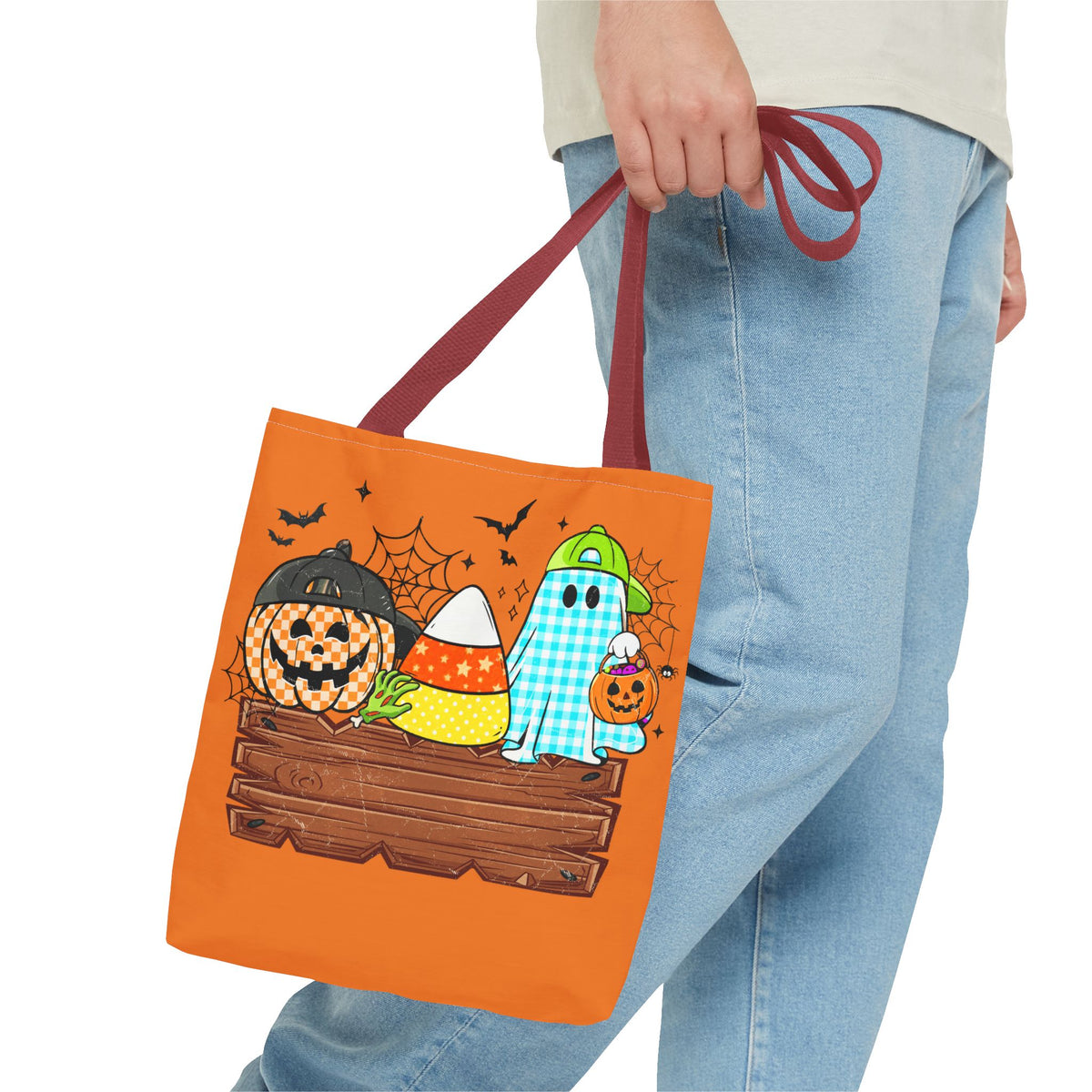 Halloween Candy Ghost Tote Bag — Cute Pumpkin & Candy Corn Trick-or-Treat Tote