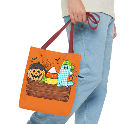 Halloween Candy Ghost Tote Bag — Cute Pumpkin & Candy Corn Trick-or-Treat Tote