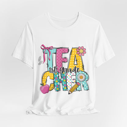 1st Grade Teacher T‑Shirt – 'Tea Cher' Cute School Staff Gift
