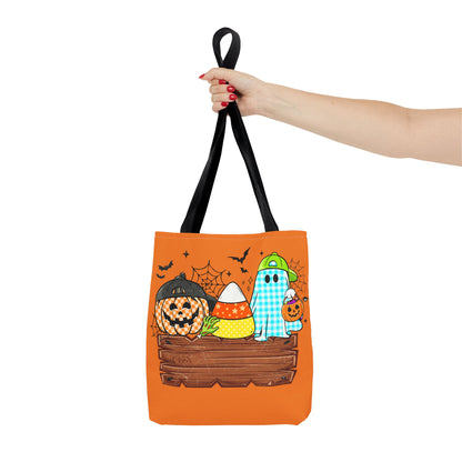 Halloween Candy Ghost Tote Bag — Cute Pumpkin & Candy Corn Trick-or-Treat Tote