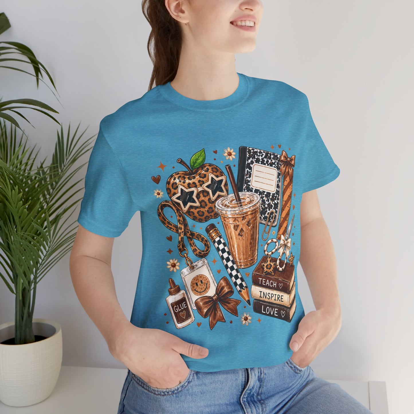 Teacher Cozy Coffee T-Shirt — Teach Inspire Love Illustration