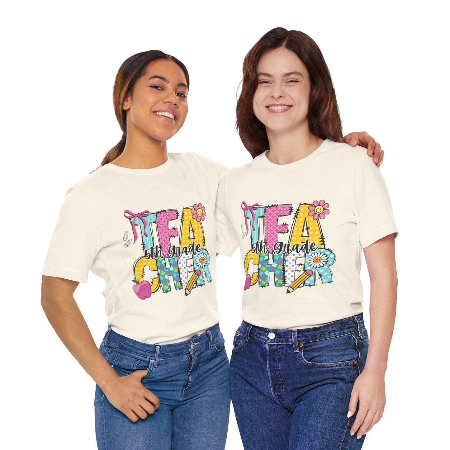 5th Grade Teacher T-Shirt — Colorful Floral "Tea Cher" School Staff Gift