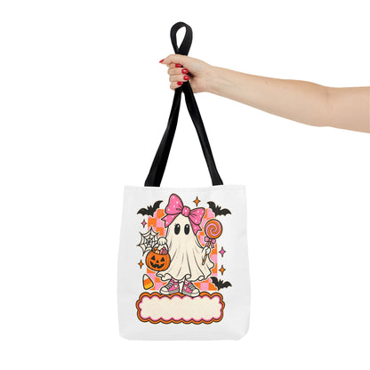 Cute Halloween Ghost Tote Bag — Pink Bow Trick-or-Treat Candy Design