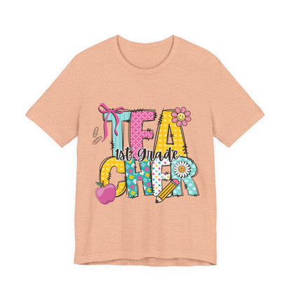 1st Grade Teacher T‑Shirt – 'Tea Cher' Cute School Staff Gift