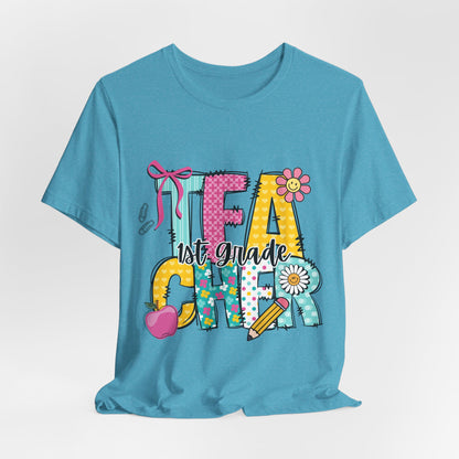 1st Grade Teacher T‑Shirt – 'Tea Cher' Cute School Staff Gift