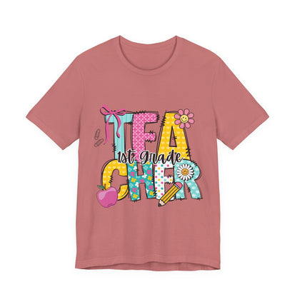 1st Grade Teacher T‑Shirt – 'Tea Cher' Cute School Staff Gift