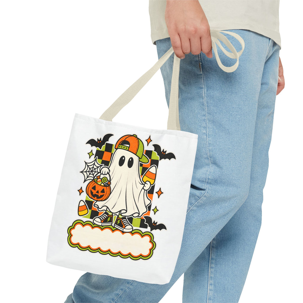 Halloween Ghost Candy Tote Bag — Cute Trick-or-Treat Pumpkin & Candy Corn Design