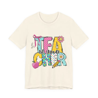 1st Grade Teacher T‑Shirt – 'Tea Cher' Cute School Staff Gift