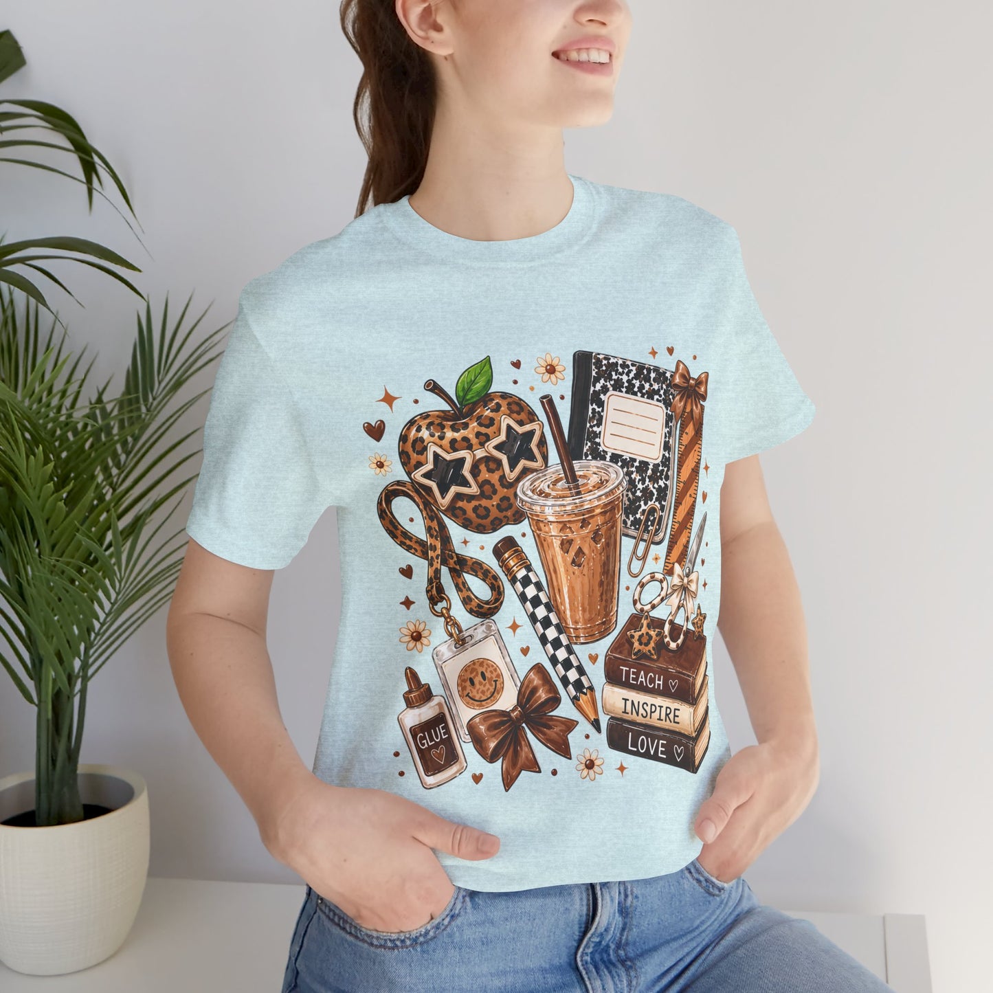 Teacher Cozy Coffee T-Shirt — Teach Inspire Love Illustration