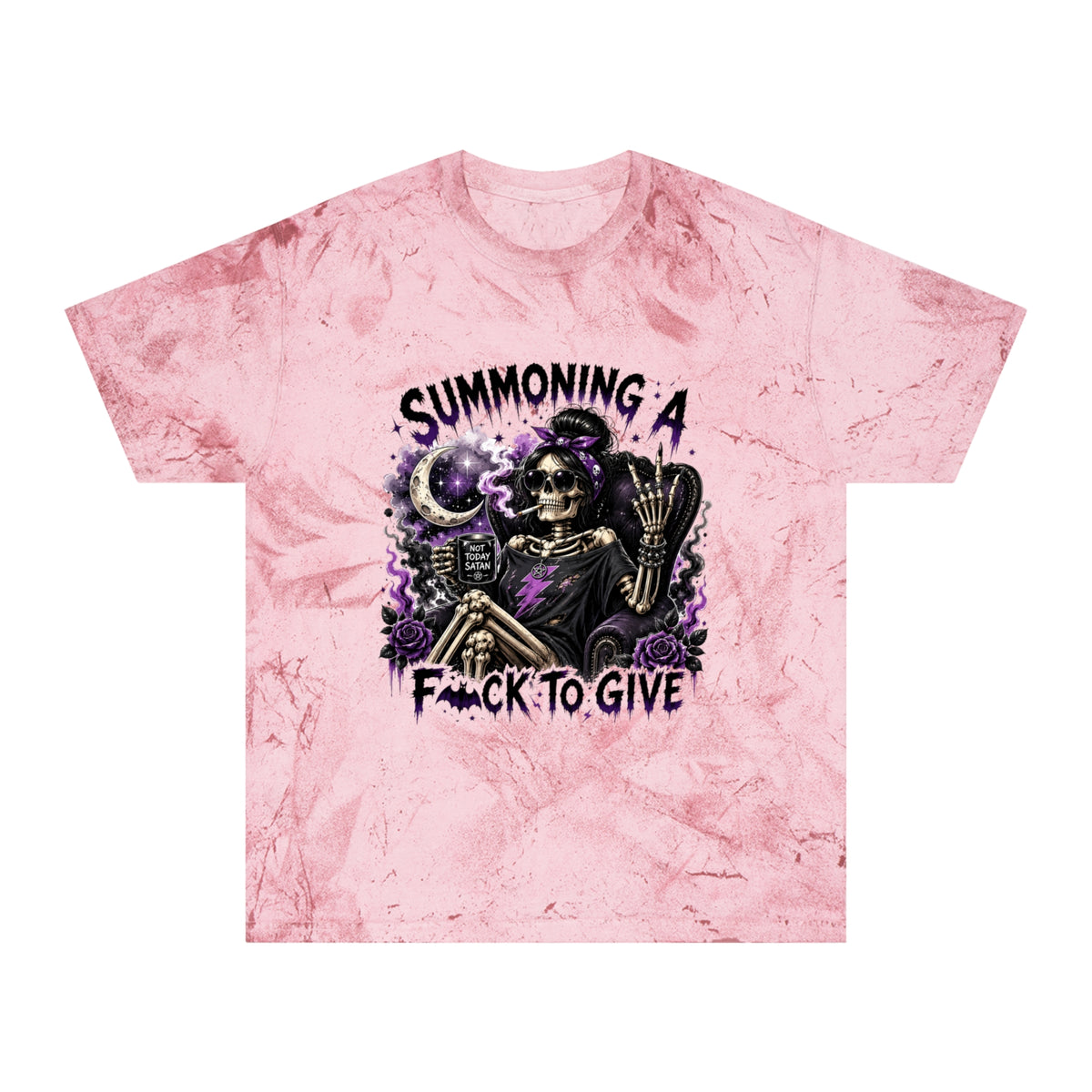 Summoning a F*ck to Give Tie-Dye T-Shirt — Gothic Skeleton Witch Graphic
