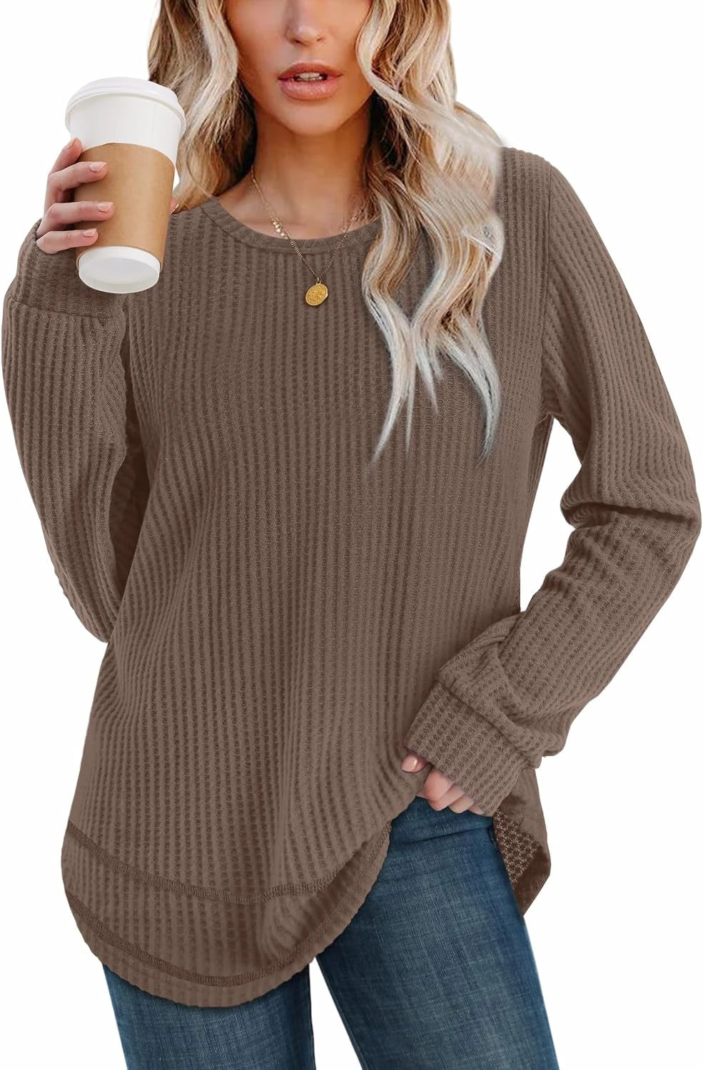Waffle Knit Long Sleeve Tunic