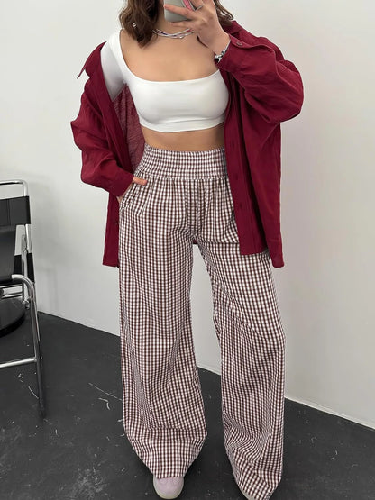 Anrabess Striped Gingham Palazzo Pants
