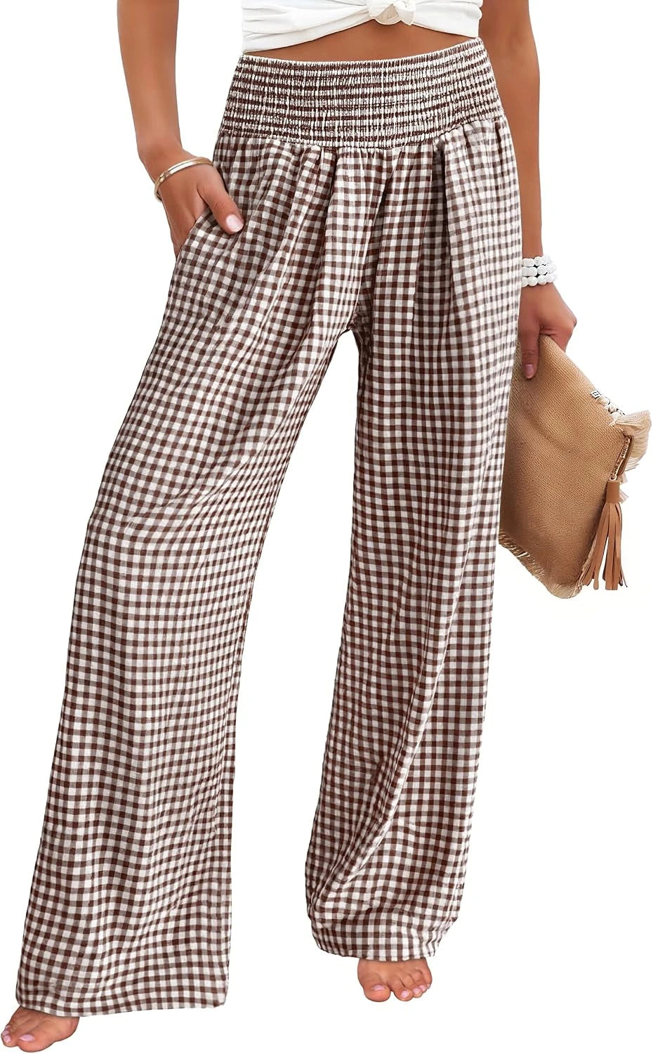 Anrabess Striped Gingham Palazzo Pants