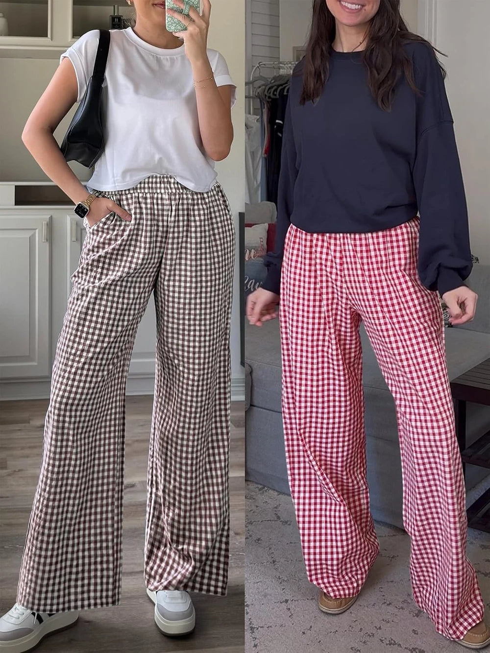 Anrabess Striped Gingham Palazzo Pants