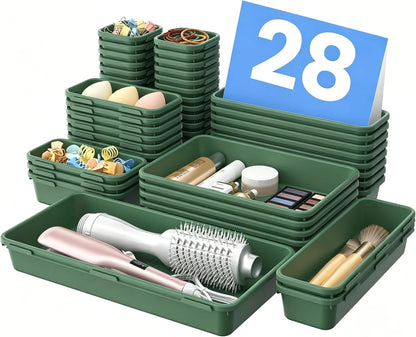 Green Plastic Drawer Organizer Set