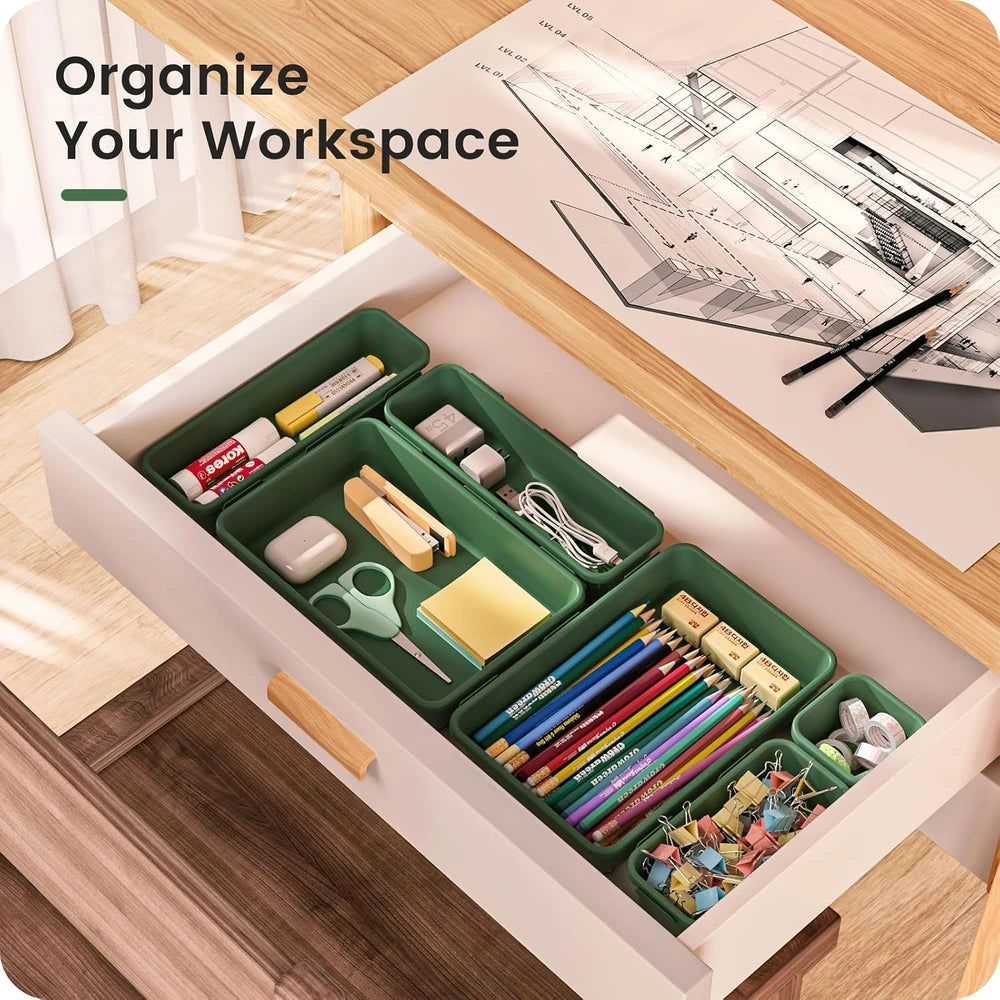 Green Plastic Drawer Organizer Set