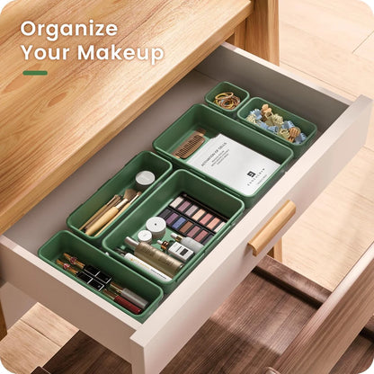 Green Plastic Drawer Organizer Set