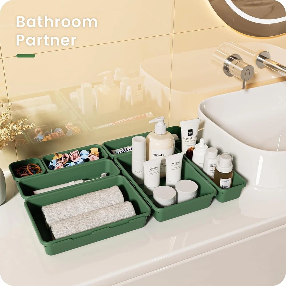 Green Plastic Drawer Organizer Set