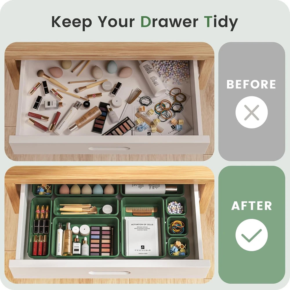 Green Plastic Drawer Organizer Set