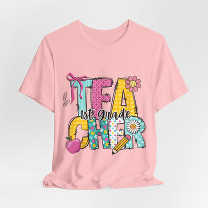 1st Grade Teacher T‑Shirt – 'Tea Cher' Cute School Staff Gift
