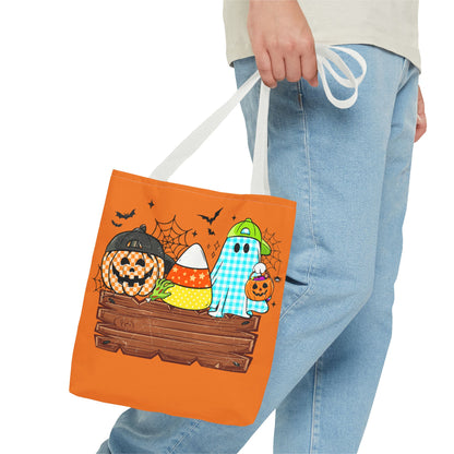 Halloween Candy Ghost Tote Bag — Cute Pumpkin & Candy Corn Trick-or-Treat Tote