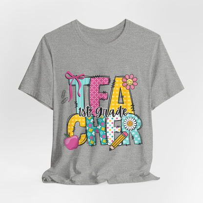 1st Grade Teacher T‑Shirt – 'Tea Cher' Cute School Staff Gift