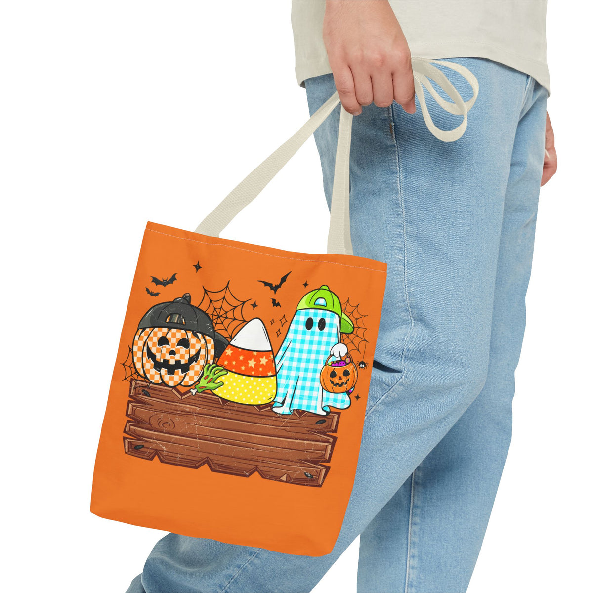 Halloween Candy Ghost Tote Bag — Cute Pumpkin & Candy Corn Trick-or-Treat Tote