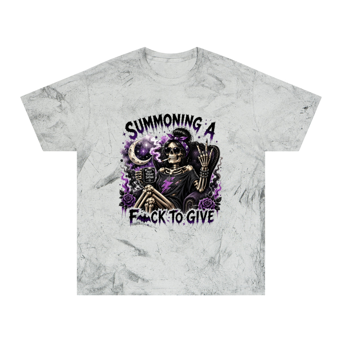 Summoning a F*ck to Give Tie-Dye T-Shirt — Gothic Skeleton Witch Graphic