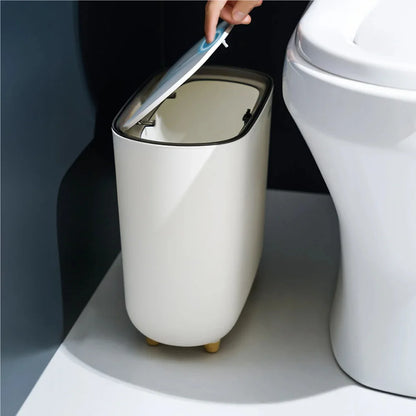 Narrow Shape Press Ring Trash Can with Lid for Bathroom Gap, Highlighting the Features of Garbage Classification