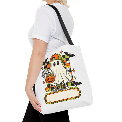 Halloween Ghost Candy Tote Bag — Cute Trick-or-Treat Pumpkin & Candy Corn Design
