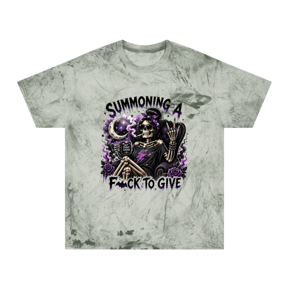 Summoning a F*ck to Give Tie-Dye T-Shirt — Gothic Skeleton Witch Graphic