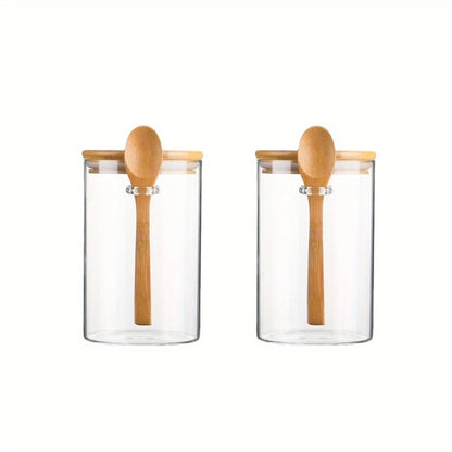 1/2/3/4pcs Airtight Glass Jars with Bamboo Lids and Spoons 18oz Transparent Glass Bulk Food Storage Jar for Spices, Beans, Tea