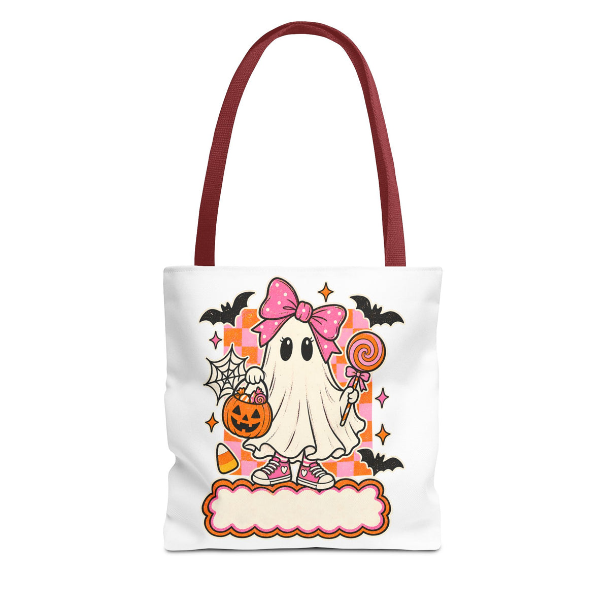 Cute Halloween Ghost Tote Bag — Pink Bow Trick-or-Treat Candy Design