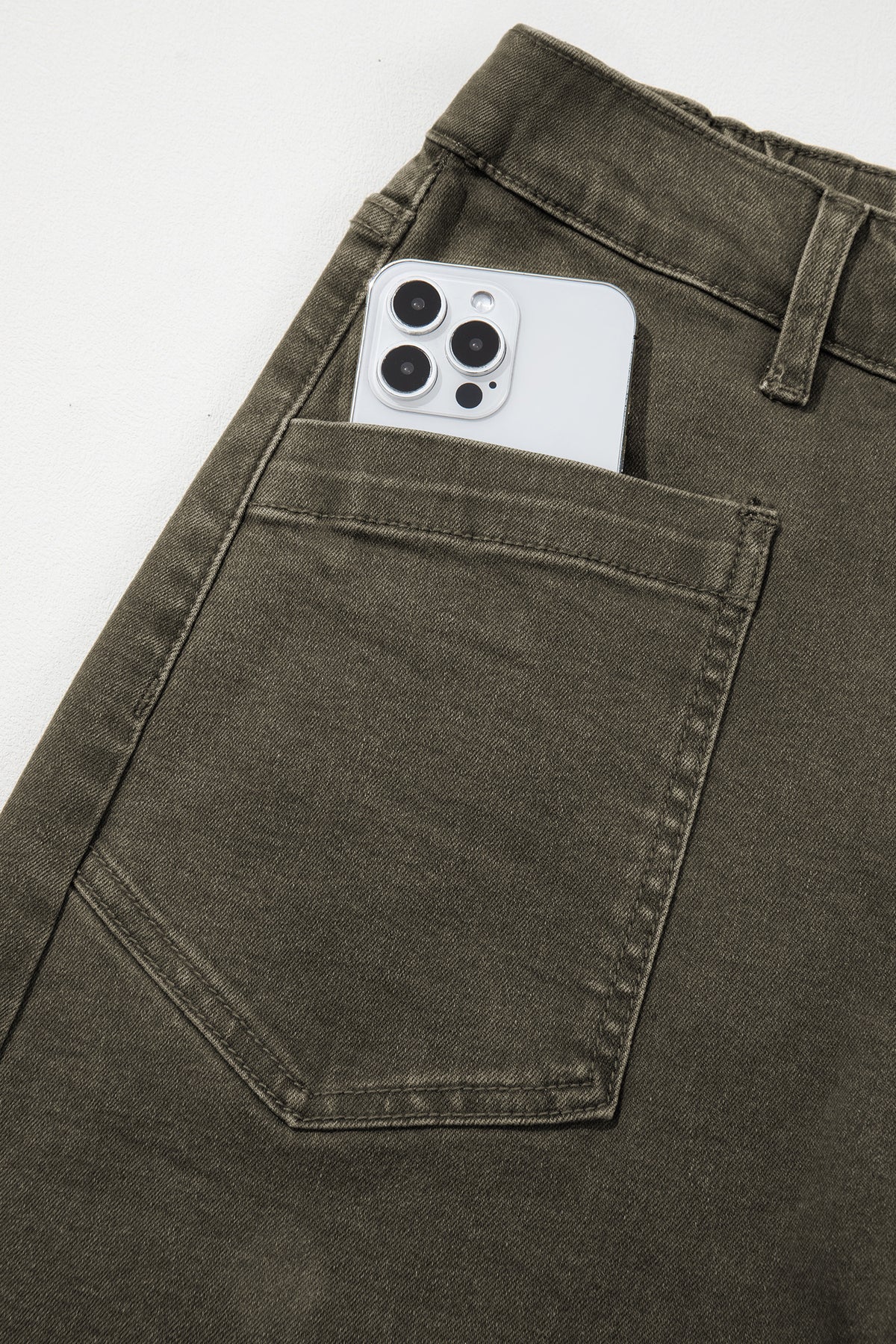Coffee Solid Color Square Patch Pocket Ankle-length Barrel Jeans