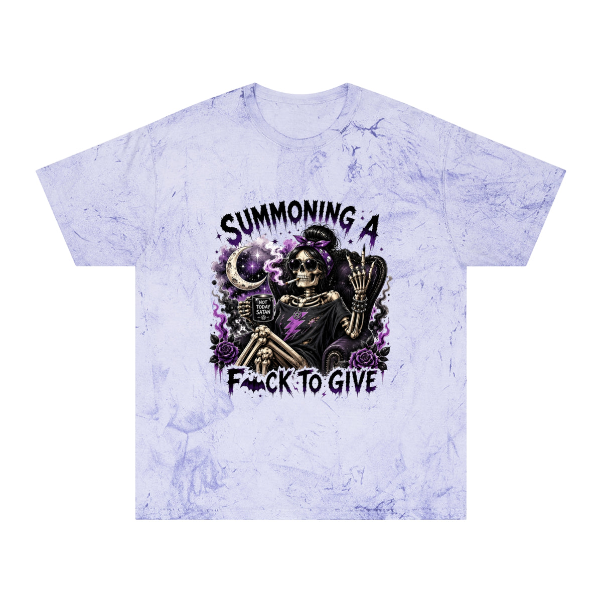 Summoning a F*ck to Give Tie-Dye T-Shirt — Gothic Skeleton Witch Graphic