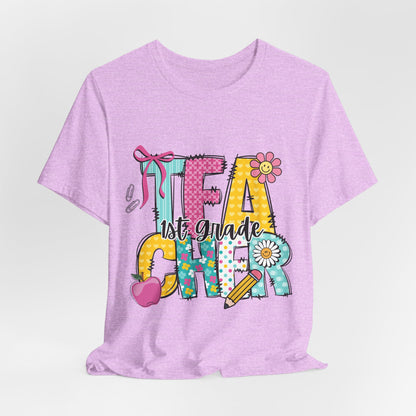 1st Grade Teacher T‑Shirt – 'Tea Cher' Cute School Staff Gift