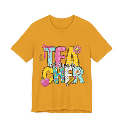 1st Grade Teacher T‑Shirt – 'Tea Cher' Cute School Staff Gift