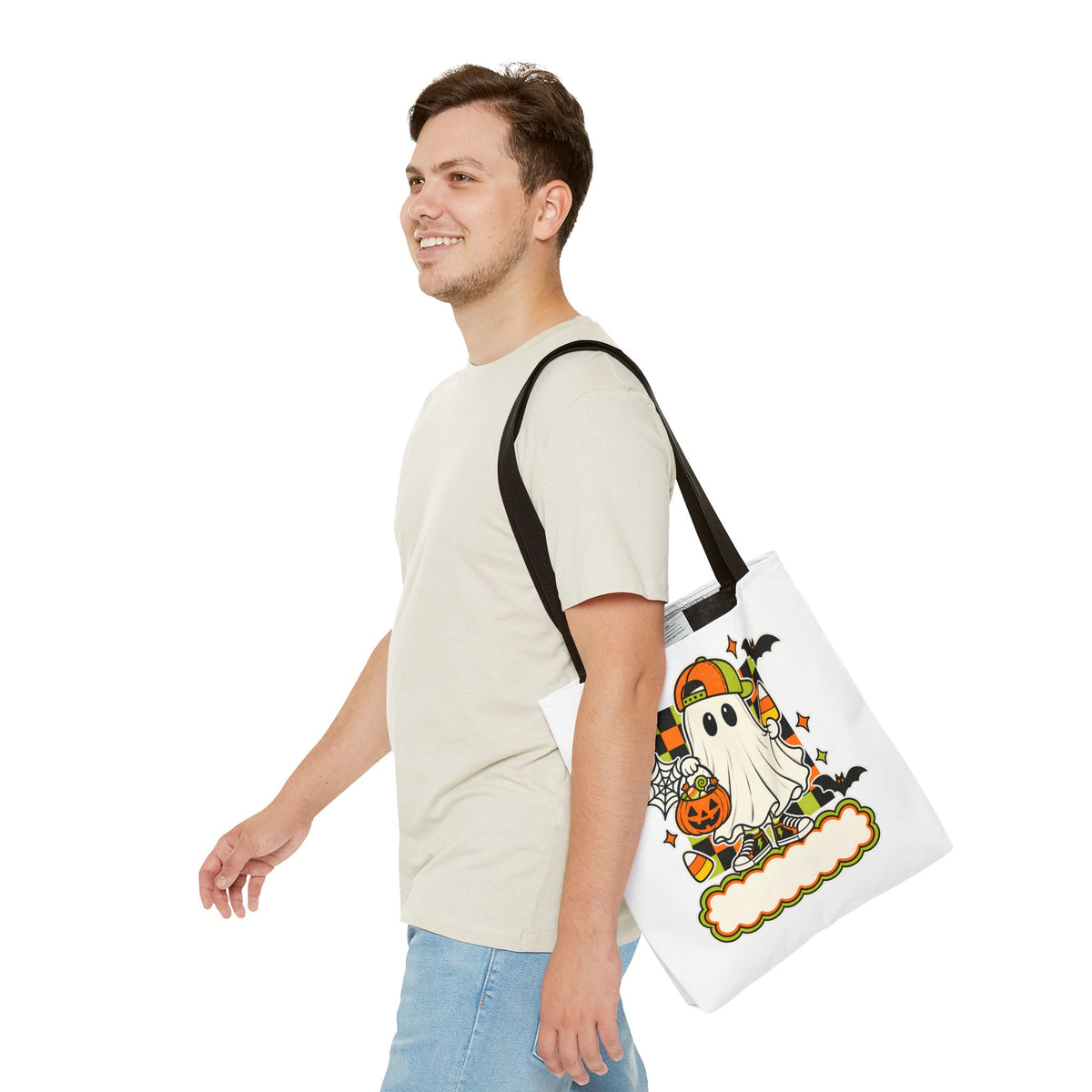 Halloween Ghost Candy Tote Bag — Cute Trick-or-Treat Pumpkin & Candy Corn Design