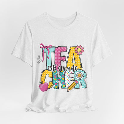 1st Grade Teacher T‑Shirt – 'Tea Cher' Cute School Staff Gift