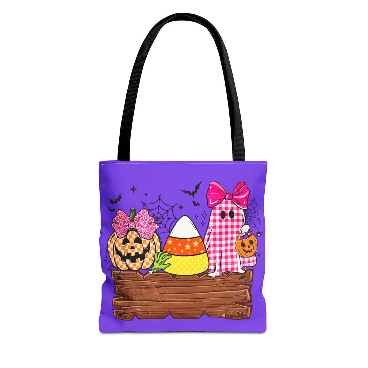 Halloween Candy Tote Bag — Cute Pumpkin, Candy Corn & Ghost Design on Purple