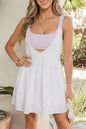 Racing Red Faux Two Piece Gingham Contrast Patchwork Loose Mini Dress