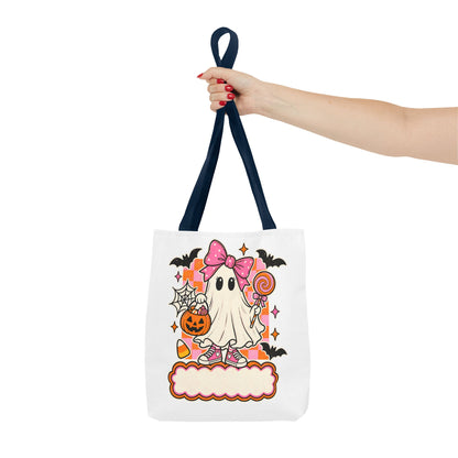 Cute Halloween Ghost Tote Bag — Pink Bow Trick-or-Treat Candy Design