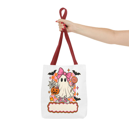 Cute Halloween Ghost Tote Bag — Pink Bow Trick-or-Treat Candy Design